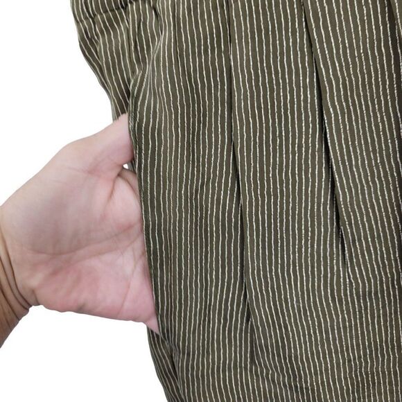 Vintage 90s High-rise Silk‎ Pants 14 Green Pinstriped Pleated Tapered - Picture 4 of 11